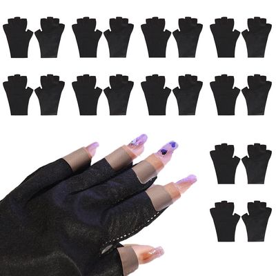 KRYCRHIA 10 PCS Disposable Anti UV Gloves for Nails, Black Fingerless Gloves for Nail UV Lamp