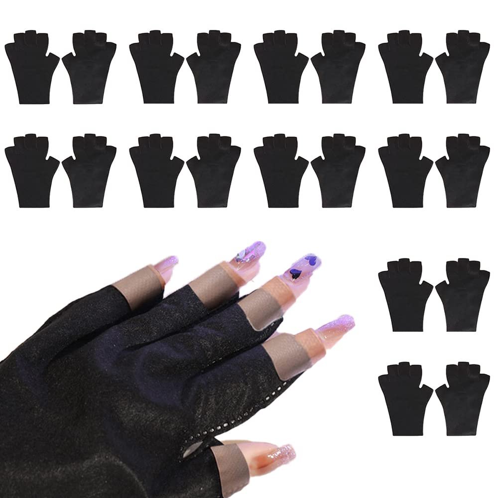KRYCRHIA 10 PCS Disposable Anti UV Gloves for Nails, Black Fingerless Gloves for Nail UV Lamp