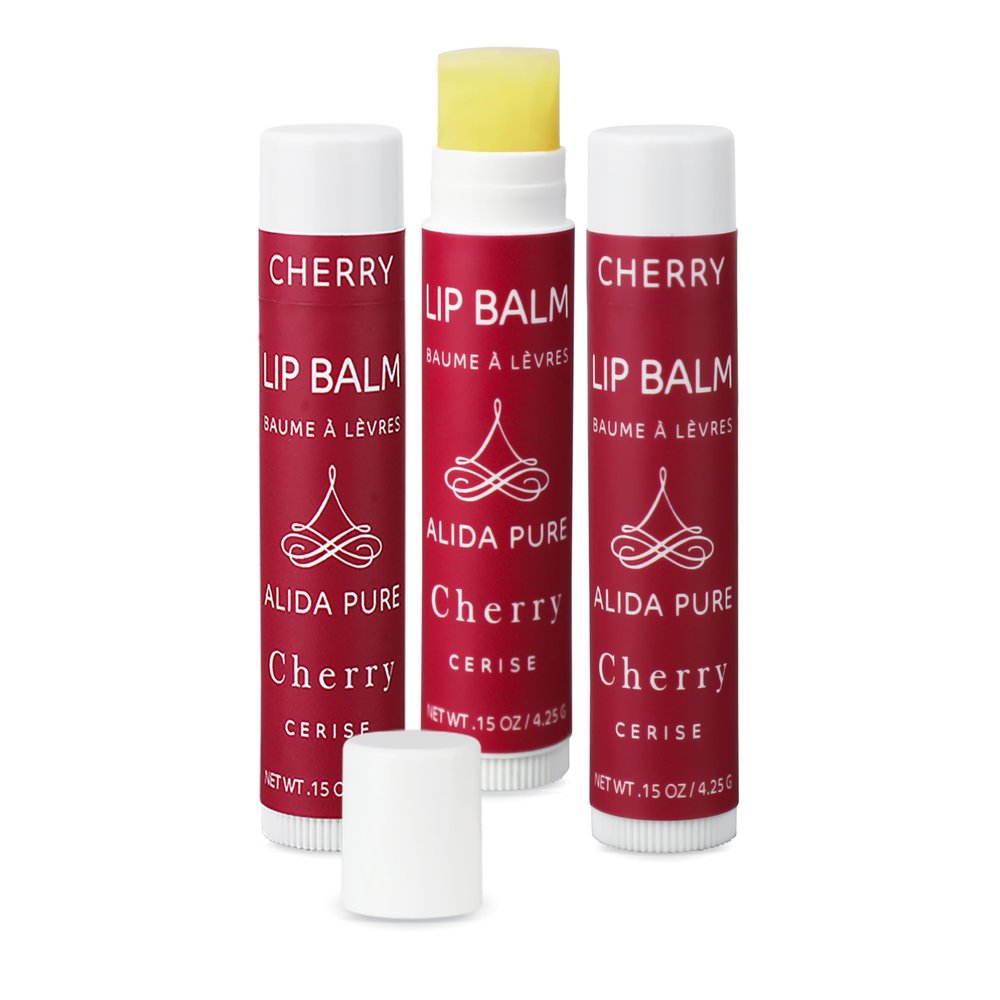 ALIDA PURE Cherry Lip Balm Collection, Vegan Set, Beeswax Free, with Organic Jojoba and Avocado Oil, Vitamin E, Natural Moisturizer for Dry, Chapped Lips, 3 Tube Set