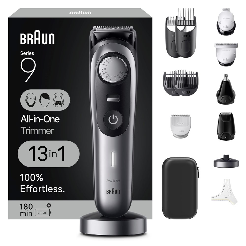 Braun Series 9 All-in-One Multi Grooming Kit for Men, 13-in-1 Beard Trimmer, Body Groomer, Hair Clipper and Manscaping for Face & Body, Holiday Gifts for Men, 9440
