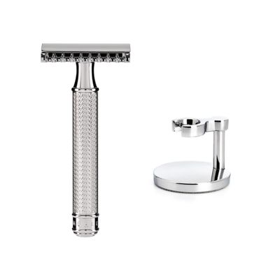 MHLE TRADITIONAL R41 Double Edge Safety Razor (Open Comb) For Men & MHLE TRADITIONAL Stand for Razors, Shave Accessory - Robust Stainless Steel