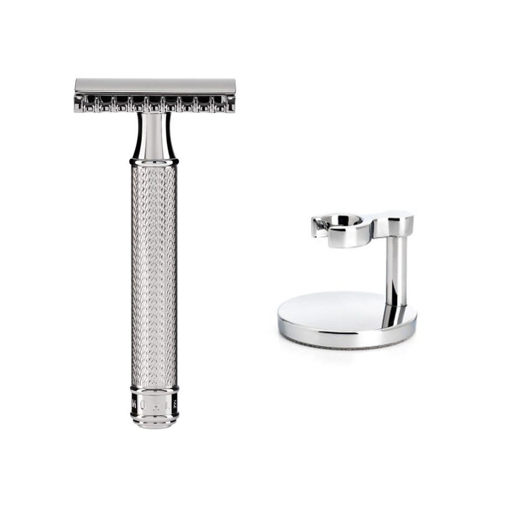 MHLE TRADITIONAL R41 Double Edge Safety Razor (Open Comb) For Men & MHLE TRADITIONAL Stand for Razors, Shave Accessory - Robust Stainless Steel