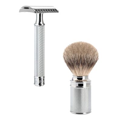 MHLE TRADITIONAL R41 Double Edge Safety Razor (Open Comb) For Men & Traditional Silvertip Badger Shaving Brush - Chrome