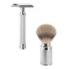 MHLE TRADITIONAL R41 Double Edge Safety Razor (Open Comb) For Men & Traditional Silvertip Badger Shaving Brush - Chrome view 1