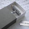 MHLE TRADITIONAL R41 Double Edge Safety Razor (Open Comb) For Men & Traditional Silvertip Badger Shaving Brush - Chrome view 4