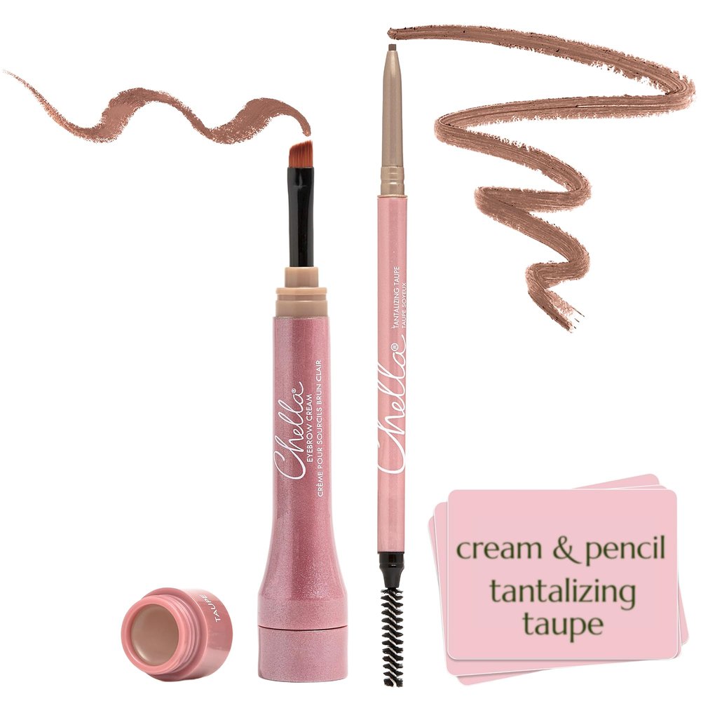 Chella Eyebrow Perfecting Duo: Eyebrow Pencil (Taupe) & Eyebrow Cream (Taupe) Bundle for Defined, Fuller Brows