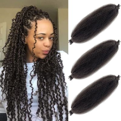 16 Inch Springy Afro Twist Hair Color 4 Dark Brown Braiding Hair for Soft Locs Twisted Up Braiding Hair 3 Packs Pre Fluffed Twist Crochet Hair Extension for Black Women (16 inch (Pack of 3), 4#)