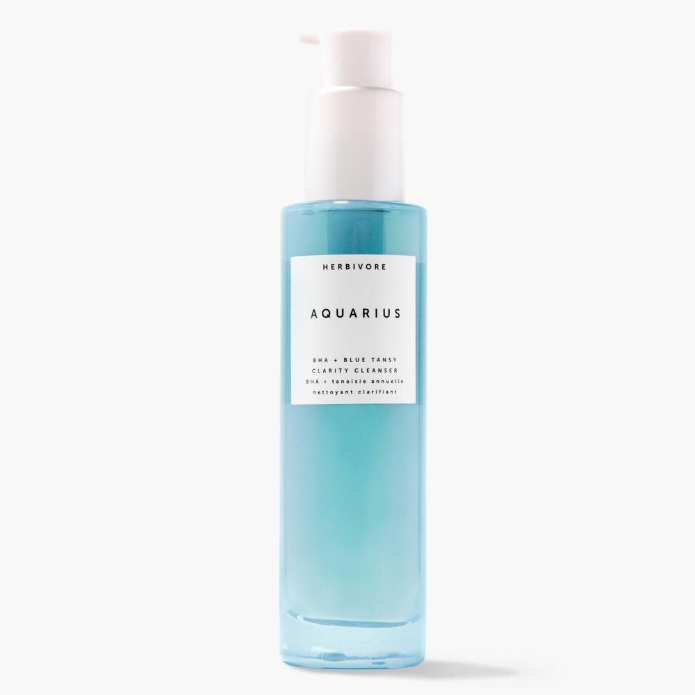 HERBIVORE Aquarius BHA + Blue Tansy Clarity Cleanser | Deep Cleansing Face Wash with Gentle Exfoliation for Oily-Combination Skin, Vegan, 100 mL / 3.3 oz