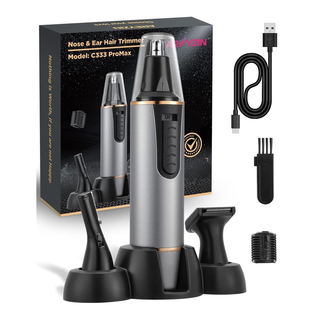 AREYZIN Nose Hair Trimmer for Men 2024 Professional Painless Rechargeable Nose Trimmer for Men and Women, Eyebrow Facial Hair Trimmer, Powerful Motor, IPX7 Waterproof, Dual Edge Blades