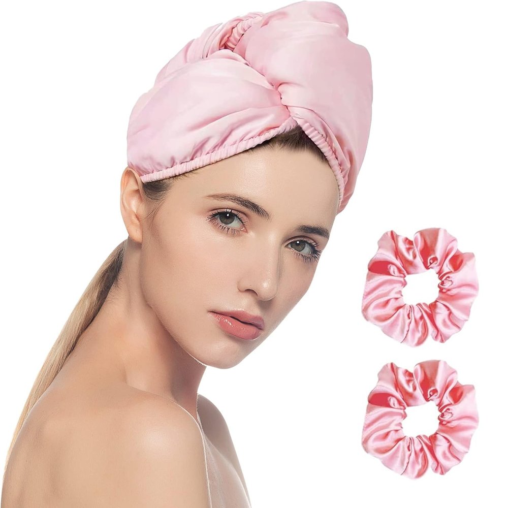 Chloven Satin Hair Towel Wrap - Satin Silk Hair Wrap for Sleeping, Large Hair Wrap Towels with Scrunchies, Anti Frizz Hair Drying Towel Wrap for Women Girls,Ultra-Fine Hair Towel Wrap for Long Hair