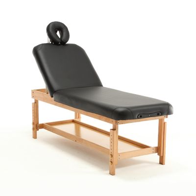 WAQINBR Stationary Massage Table Spa Bed, 27" Wide Professional Heavy Duty Massage Physical Therapy Medical Exam Table with PU Leather Top and Wood Legs, Adjustable Height and Backrest