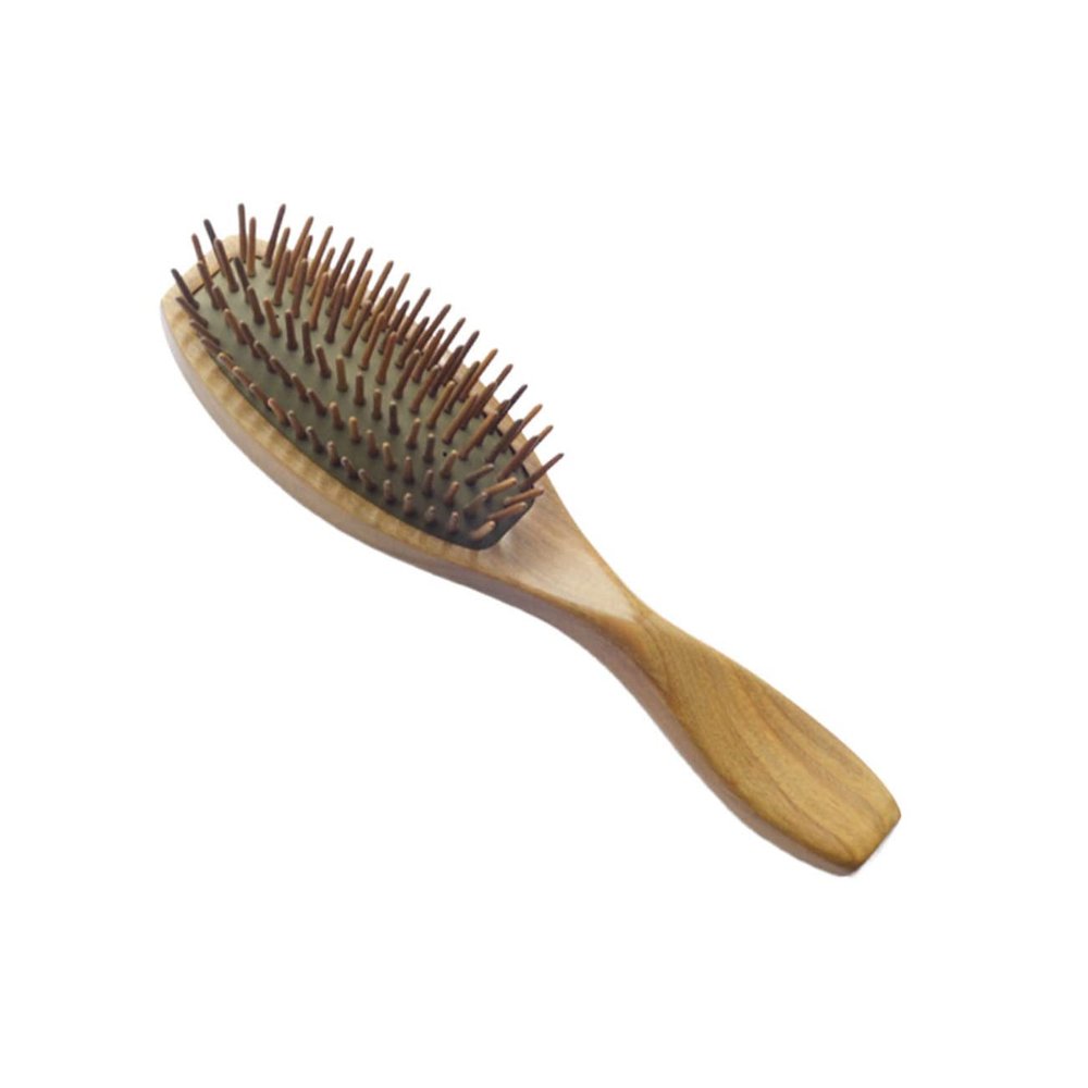 KALLORY Wooden Cushion Massage Comb for Scalp Relaxation Ergonomic Hair Brush with Detangling Spikes Family and Friends Curly Straight Hair