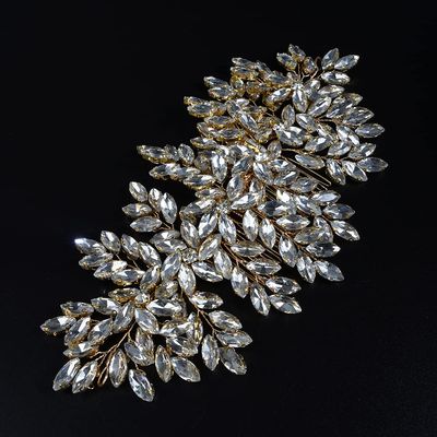Teyglen Large Full Rhinestones Flower Bride Wedding Hair Comb Headband Luxurious Hair Accessories Dainty Gold Crystals Bridal Side Hair Combs for Women Bride Girls (Gold)