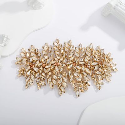 Teyglen Large Full Rhinestones Flower Bride Wedding Hair Comb Headband Luxurious Hair Accessories Dainty Crystals Bridal Side Hair Combs for Women Bride Girls (Champagne)