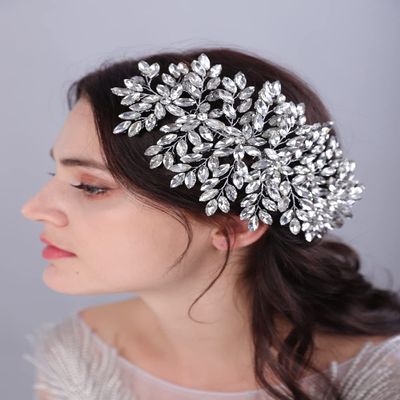 Teyglen Large Full Colorful Rhinestones Hair Comb for Wedding Bride Women Girls, 22 * 12cm/8.66 *4.72 inches, Alloy+Rhinestones+Crystal, Hair Accessories, Bridal Hair Piece