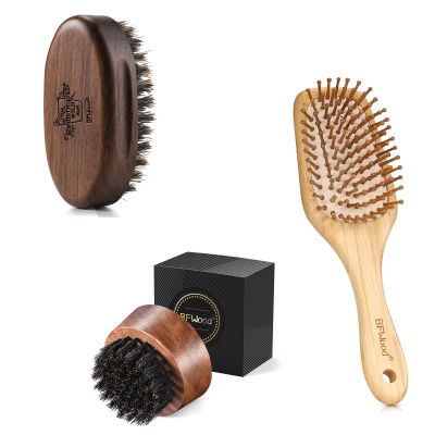 BFWood Beard Brush and Bamboo Paddle Hair Brush