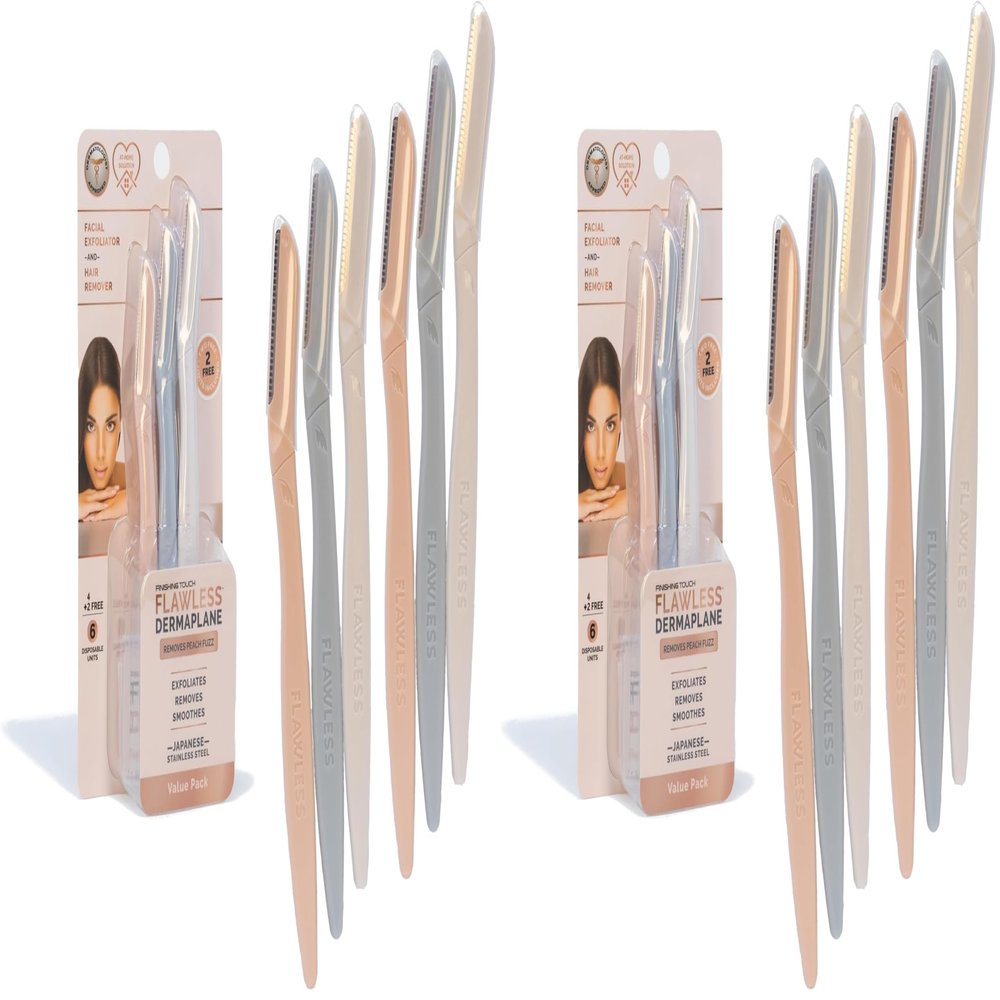 Finishing Touch Flawless Dermaplane Facial Exfoliator and Hair Remover, 4 Count (Pack of 2)