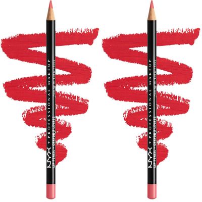 NYX PROFESSIONAL MAKEUP Slim Lip Pencil, Long-Lasting Creamy Lip Liner - Hot Red (Pack of 2)