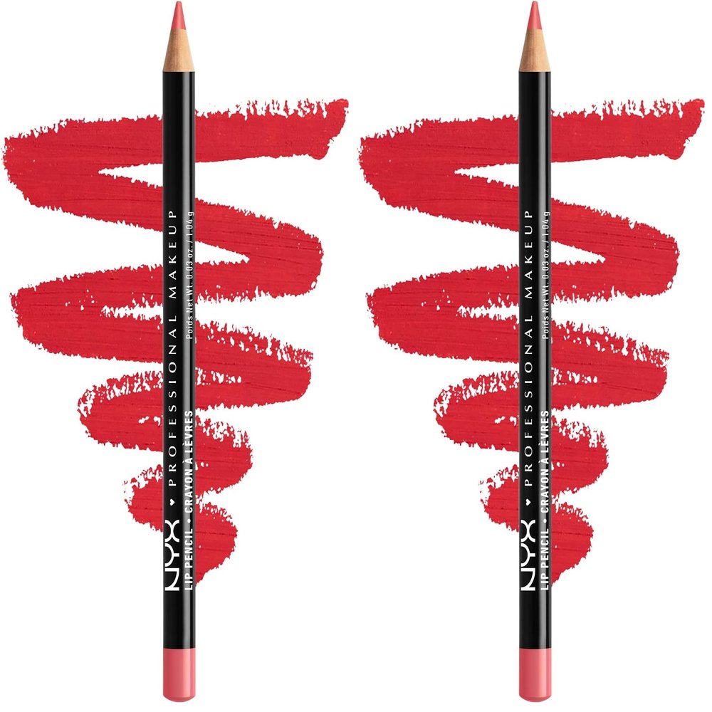 NYX PROFESSIONAL MAKEUP Slim Lip Pencil, Long-Lasting Creamy Lip Liner - Hot Red (Pack of 2)