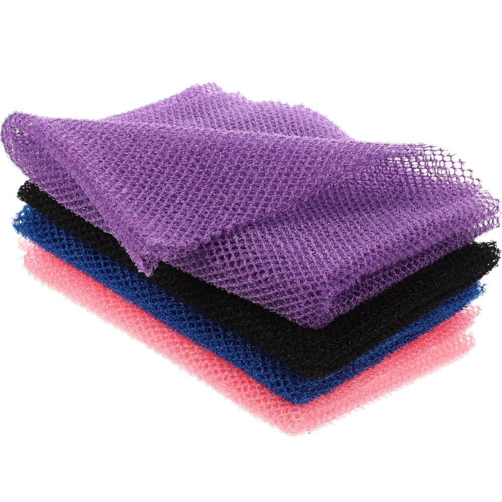 Beavorty 4pcs Exfoliating Body Scrubber Shower Washcloths for Skin Cleansing for Back Neck and Foot Care Unisex Bathing Accessory