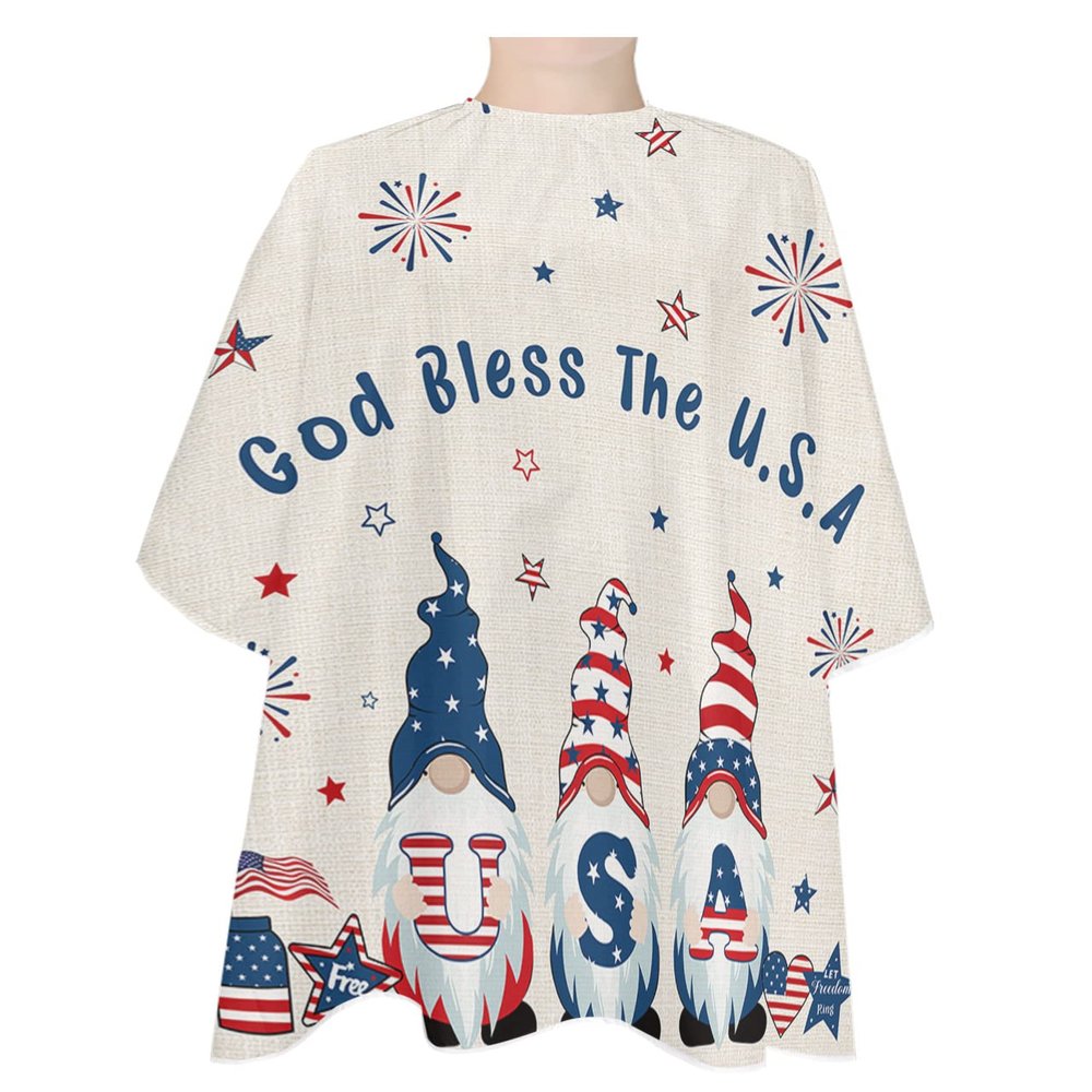 American Patriot Gnomes Flag Barber Cape - Salon Hair Cutting Cape for Women,Men,Kids,Adults,Independence Day Burlap Haircut Cape with Elastic Neckline Hairdressing Stylist Cape Gown Accessories