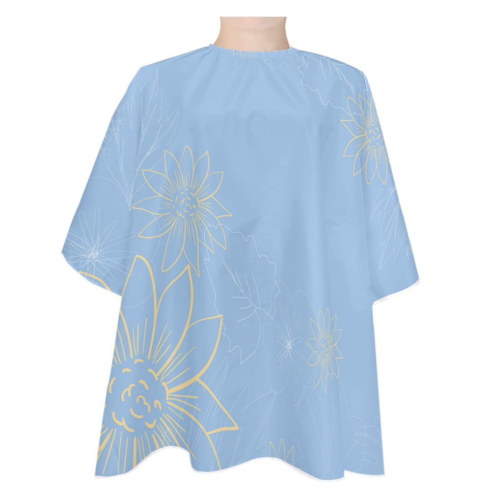 Blue Flowers Barber Cape - Salon Hair Cutting Cape for Women,Men,Kids,Adults,Modern Abstract Minimalistic Geometric Stripes Lines Haircut Cape with Elastic Neckline Hairdressing Stylist Cape Gown