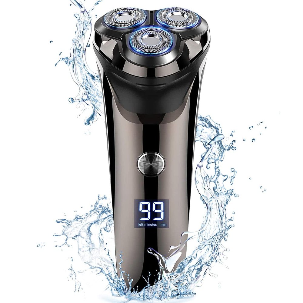 4D Electric Shaver for Men, IPX7 Waterproof Electric Razor Dry Wet Rotary Face Shaver Rechargeable Cordless Travel Beard Nose Trimmer w/ LED Display & Charging Stand & Pop Up Trimmer for Dad Husband
