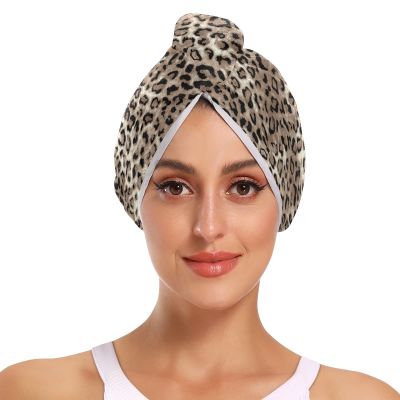 Bolaz Leopard Print Cheetah Animal Hair Towel 2 Pack, Super Absorbent Hair Drying Towel Quick Dry Hair Turbans Head Towel with Button Twisty Wrap for Women Girls