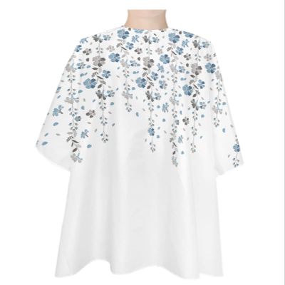 Leaves Flowers Barber Cape - Salon Hair Cutting Cape for Women, Men, Kids, Adults, Blue Grey Floral Plant White Haircut Cape with Adjustable Elastic Neckline Hairdressing Stylist Cape Gown Accessories