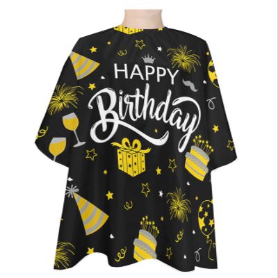 Black Barber Cape - Salon Hair Cutting Cape for Women, Men, Kids, Adults, Birthday Cake Stars Gifts Yellow Haircut Cape with Adjustable Elastic Neckline Hairdressing Stylist Cape Gown Accessories