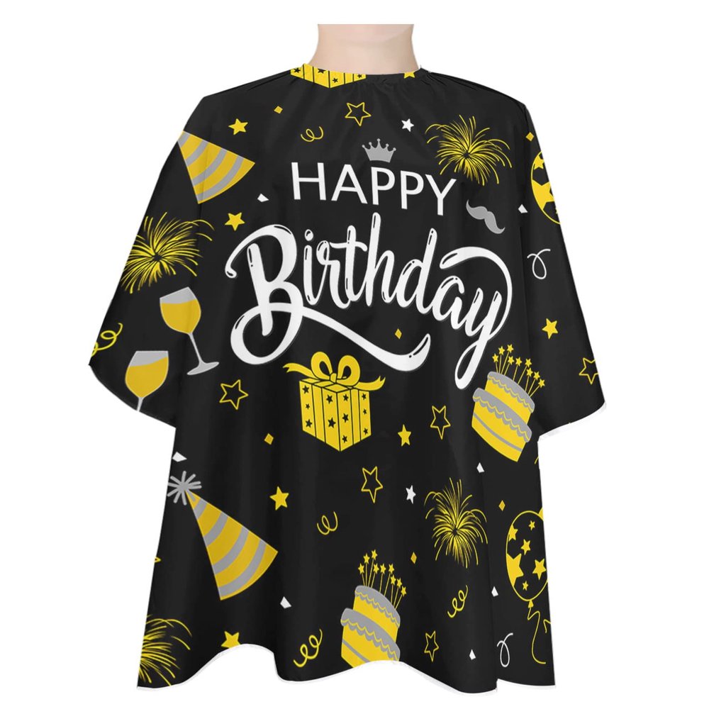 Black Barber Cape - Salon Hair Cutting Cape for Women, Men, Kids, Adults, Birthday Cake Stars Gifts Yellow Haircut Cape with Adjustable Elastic Neckline Hairdressing Stylist Cape Gown Accessories