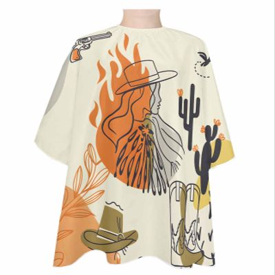 Cowboy Boots Barber Cape - Salon Hair Cutting Cape for Women,Men,Kids,Adults,Western Middle Century Boho Reteo Leaves Haircut Cape with Elastic Neckline Hairdressing Stylist Cape Gown Accessories