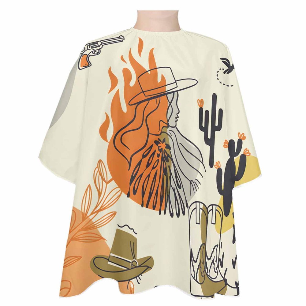 Cowboy Boots Barber Cape - Salon Hair Cutting Cape for Women,Men,Kids,Adults,Western Middle Century Boho Reteo Leaves Haircut Cape with Elastic Neckline Hairdressing Stylist Cape Gown Accessories