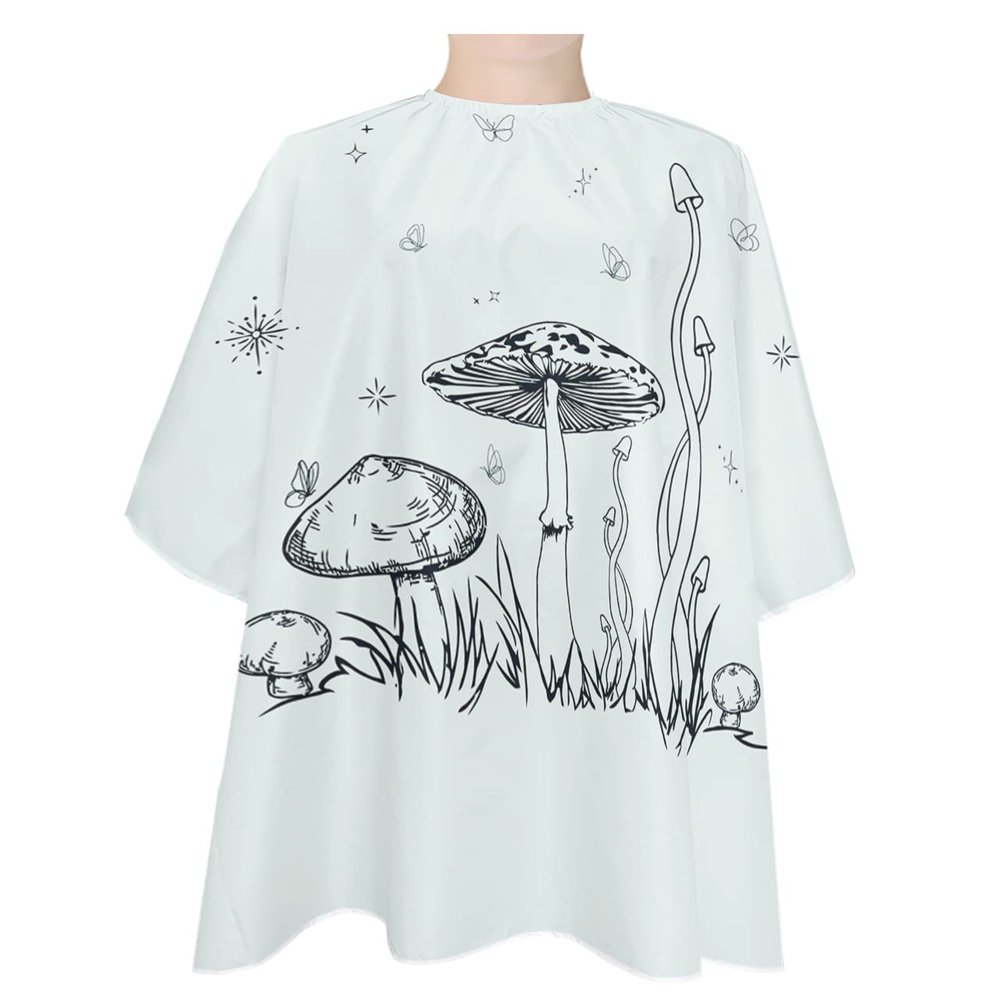 Mushroom Barber Cape - Salon Hair Cutting Cape for Women,Men,Kids,Adults,Kids Cartoon Star Sping Summer Leaves Haircut Cape with Adjustable Elastic Neckline Hairdressing Stylist Cape Gown Accessories