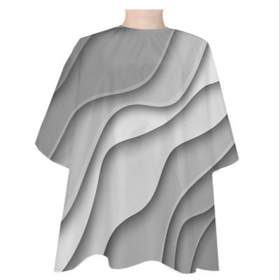 Abstract Geometric Art Barber Cape - Salon Hair Cutting Cape for Women,Men,Kids,Adults,Modern Ombre Grey White Ocean Seawaves Haircut Cape with Elastic Neckline Hairdressing Stylist Cape Gown