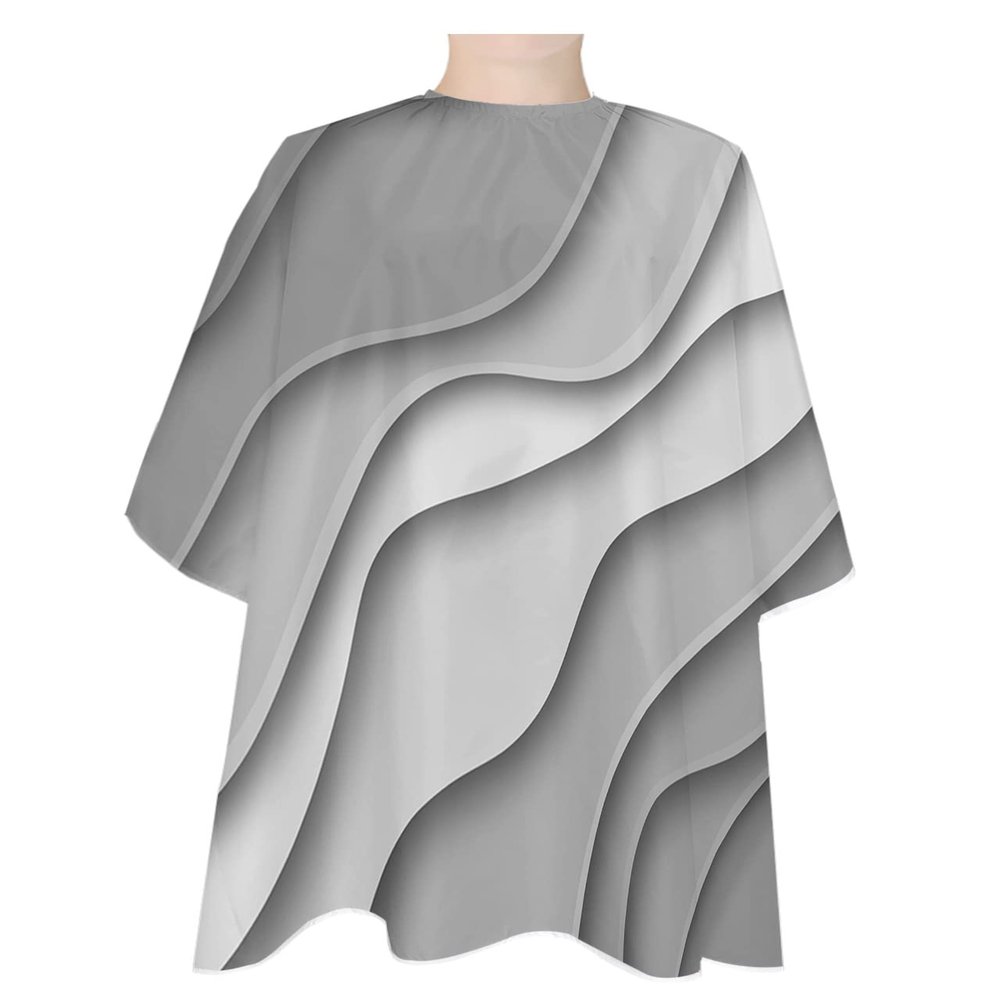 Abstract Geometric Art Barber Cape - Salon Hair Cutting Cape for Women,Men,Kids,Adults,Modern Ombre Grey White Ocean Seawaves Haircut Cape with Elastic Neckline Hairdressing Stylist Cape Gown