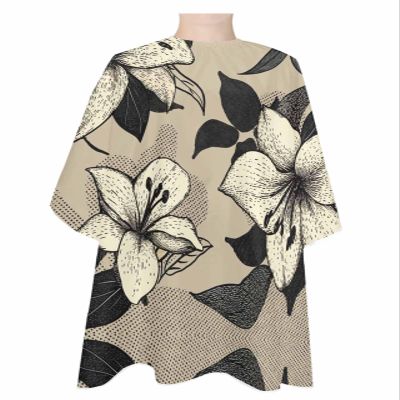 Retro Flowers Barber Cape - Salon Hair Cutting Cape for Women,Men,Kids,Adults,Black Tan Brown Floral Abstract Aesthetics Line Art Haircut Cape with Elastic Neckline Hairdressing Stylist Cape Gown