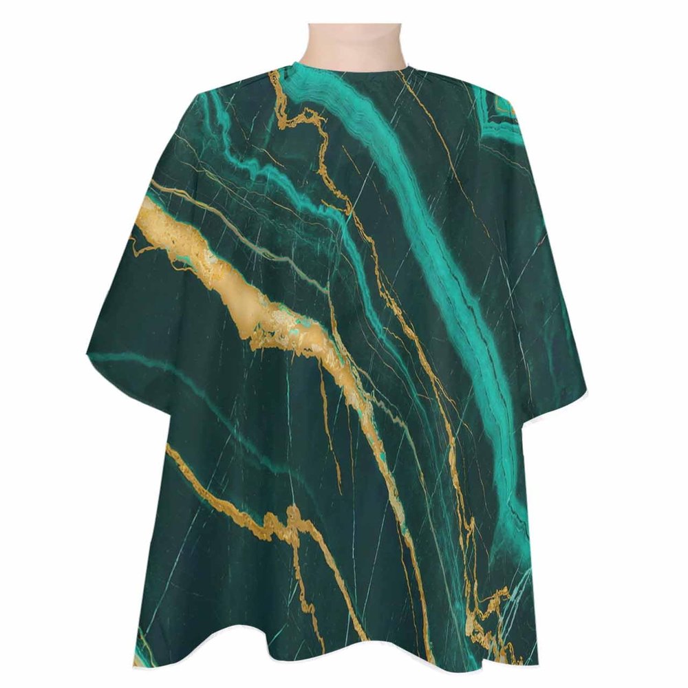 Marble Emerald Green Barber Cape - Salon Hair Cutting Cape for Women,Men,Kids,Adults,Modern Abstract Gold Art Haircut Cape with Adjustable Elastic Neckline Hairdressing Stylist Cape Gown Accessories