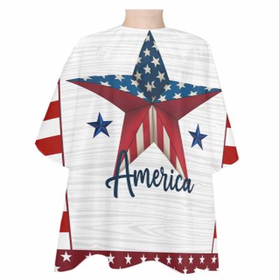 American 4th-of-July Barber Cape - Salon Hair Cutting Cape for Women,Men,Kids,Adults,Red Blue Star Farm Wood Grain Haircut Cape with Elastic Neckline Hairdressing Stylist Cape Gown Accessories