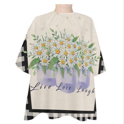 French Country Floral Barber Cape - Salon Hair Cutting Cape for Women,Men,Kids,Adults,Purple Daisy Farmhouse Black White Check Haircut Cape with Elastic Neckline Hairdressing Stylist Cape Gown