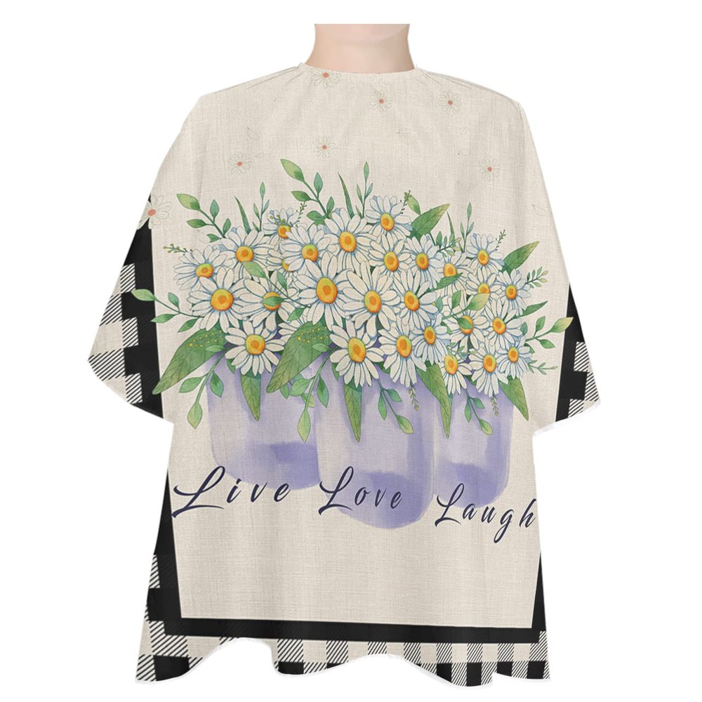 French Country Floral Barber Cape - Salon Hair Cutting Cape for Women,Men,Kids,Adults,Purple Daisy Farmhouse Black White Check Haircut Cape with Elastic Neckline Hairdressing Stylist Cape Gown