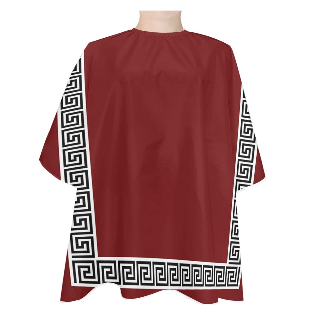 Wine Red Black Barber Cape - Salon Hair Cutting Cape for Women,Men,Kids,Adults,Traditional Chinese Geometric Tile Pattern Haircut Cape with Elastic Neckline Hairdressing Stylist Cape Gown Accessories