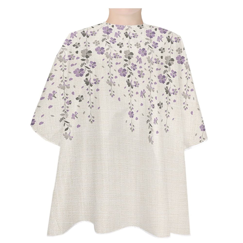 Retro Flowers Leaves Barber Cape - Salon Hair Cutting Cape for Women,Men,Kids,Adults,Summer Fall Purple Grey Plant Floral Leaf Haircut Cape with Elastic Neckline Hairdressing Stylist Cape Gown