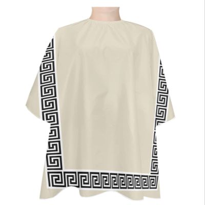 Beige Black Barber Cape - Salon Hair Cutting Cape for Women,Men,Kids,Adults,Traditional Chinese Geometric Tile Pattern Haircut Cape with Elastic Neckline Hairdressing Stylist Cape Gown Accessories