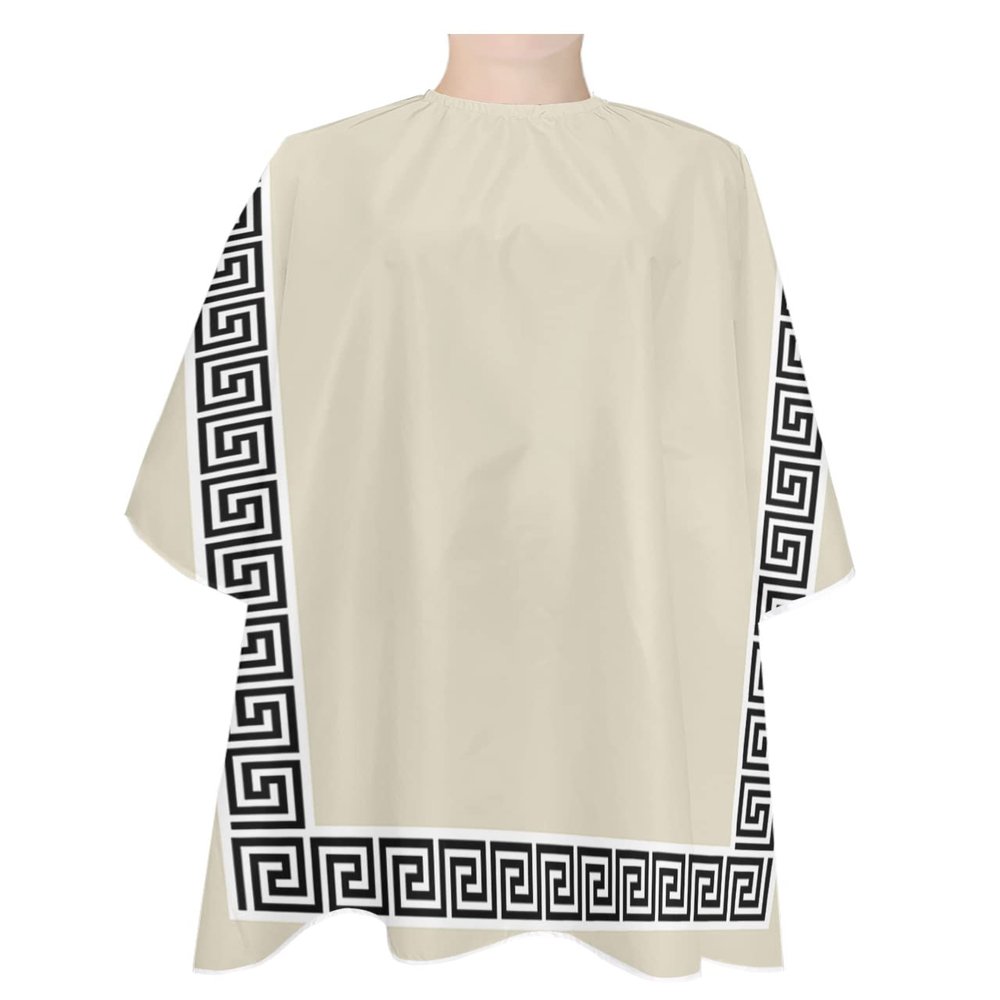 Beige Black Barber Cape - Salon Hair Cutting Cape for Women,Men,Kids,Adults,Traditional Chinese Geometric Tile Pattern Haircut Cape with Elastic Neckline Hairdressing Stylist Cape Gown Accessories