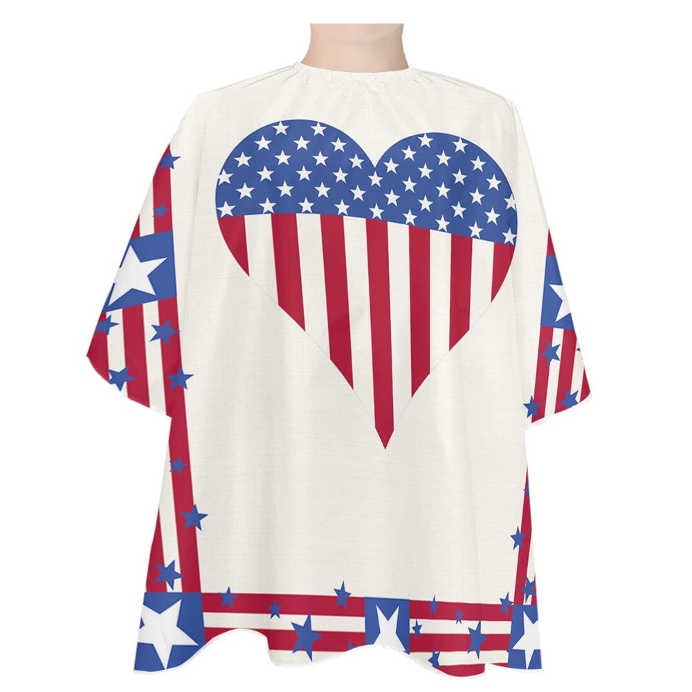 Red Stripes Love Barber Cape - Salon Hair Cutting Cape for Women,Men,Kids,Adults,Blue Independence Day White Haircut Cape with Adjustable Elastic Neckline Hairdressing Stylist Cape Gown Accessories