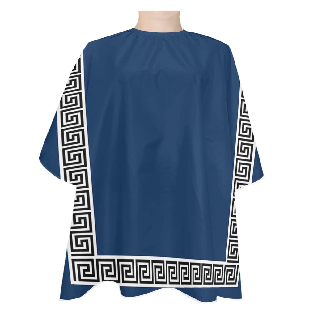 Navy Blue Black Barber Cape - Salon Hair Cutting Cape for Women,Men,Kids,Adults,Traditional Chinese Geometric Tile Pattern Haircut Cape with Elastic Neckline Hairdressing Stylist Cape Gown Accessories