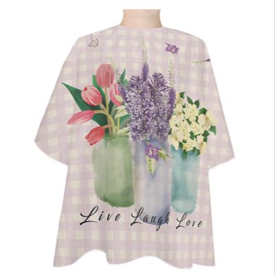 Watercolor Tulips Lavender Jasmine Barber Cape-Salon Hair Cutting Cape for Women,Men,Kids,Adults,Rustic Green Blue Purple Vase Pink Plaid Haircut Cape with Elastic Neckline Hairdressing Stylist Cape