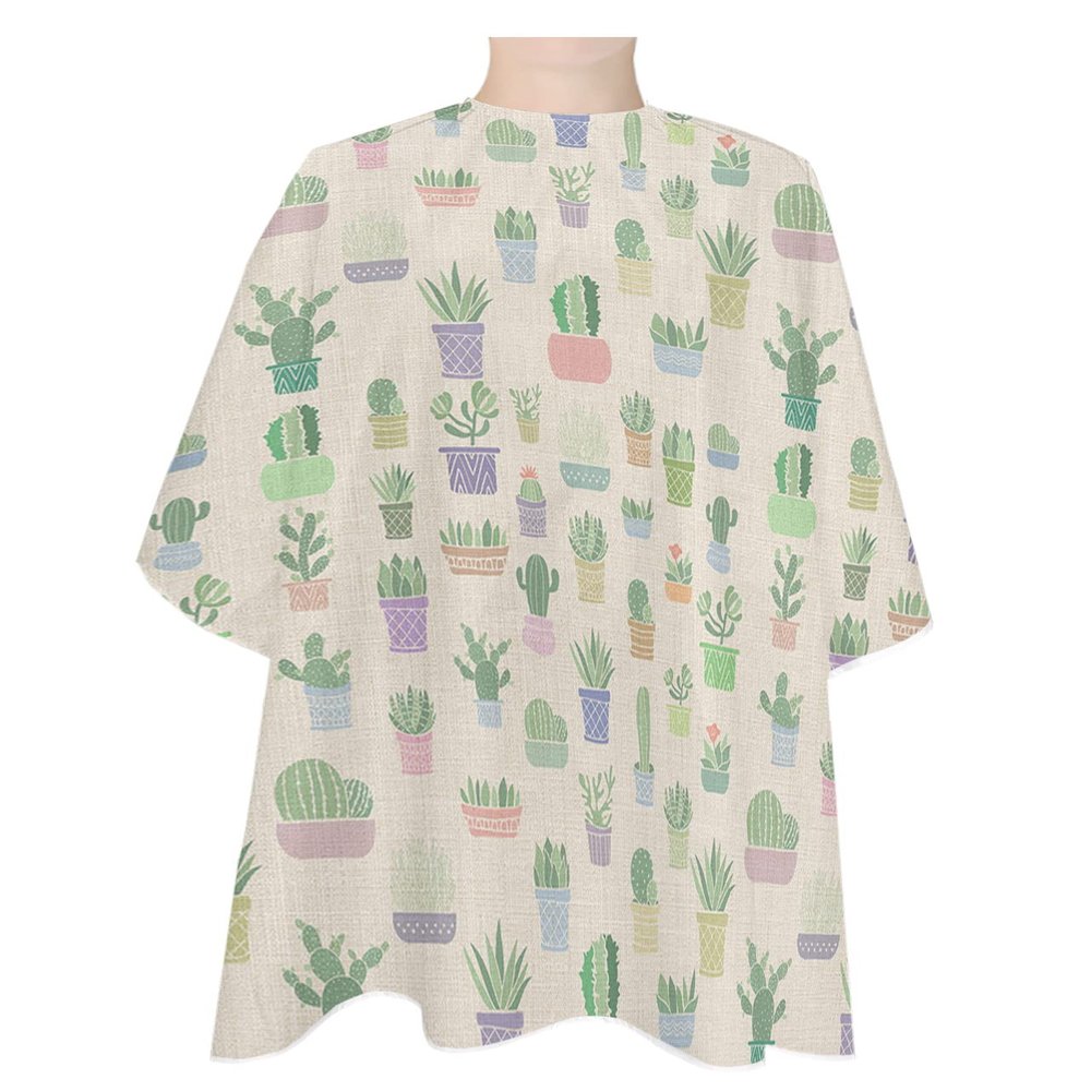 Summer Green Plant Barber Cape - Salon Hair Cutting Cape for Women,Men,Kids,Adults,Cactus Prickly Pear Succulents Haircut Cape with Elastic Neckline Hairdressing Stylist Cape Gown Accessories