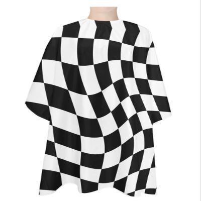 Black White Barber Cape - Salon Hair Cutting Cape for Women,Men,Kids,Adults,Geometric Checkered Flag Modern Abstract Dizz Haircut Cape with Elastic Neckline Hairdressing Stylist Cape Gown Accessories